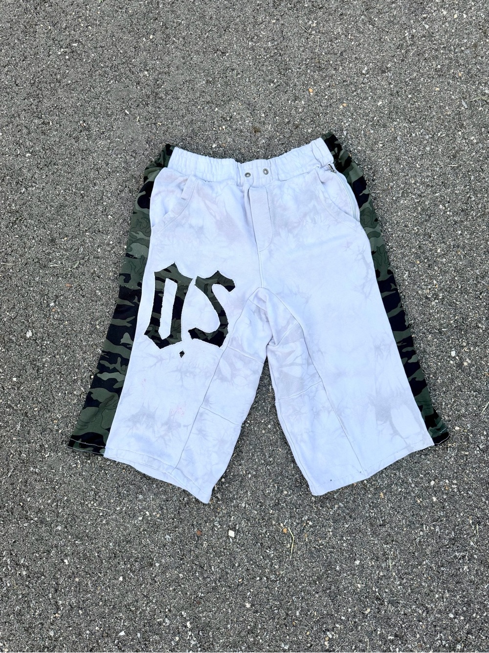 O.S White Shorts with Green Camo Side Panels